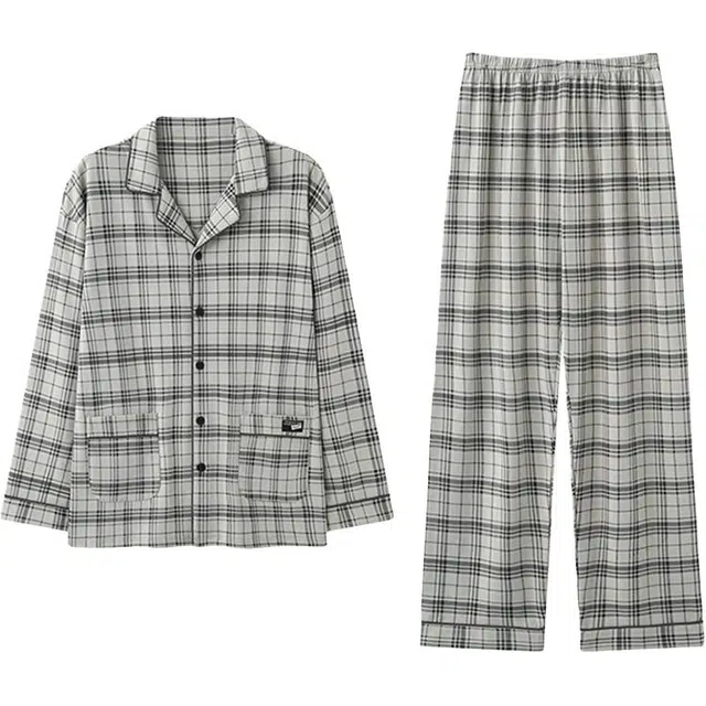 潞优野 春秋款纯棉开衫长袖长裤宽松可外穿男生宝藏家居服高颜值透气亲肤睡衣套装 男款