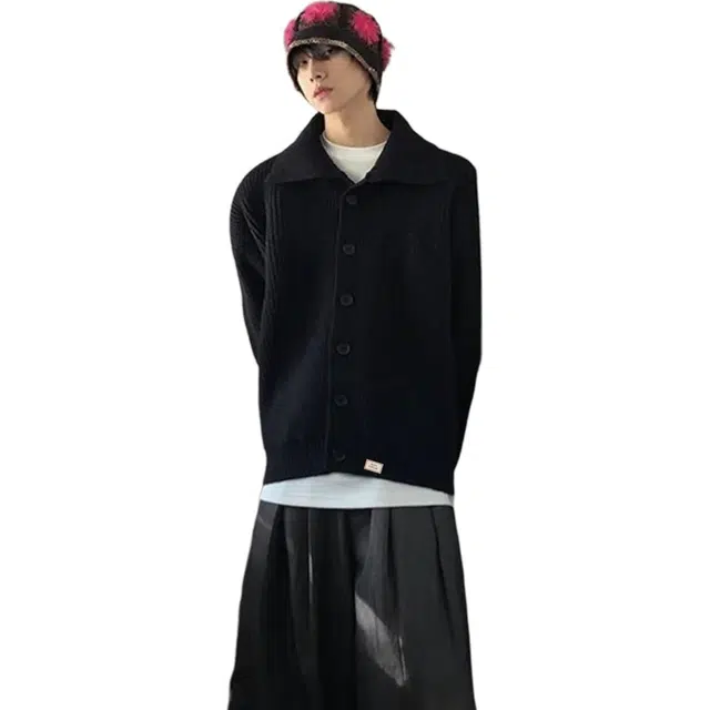 北欧攻略 美式高级感纯色高领开衫秋冬韩系季宽松复古软糯慵懒风百搭简约排扣外套针织衫 男女同款