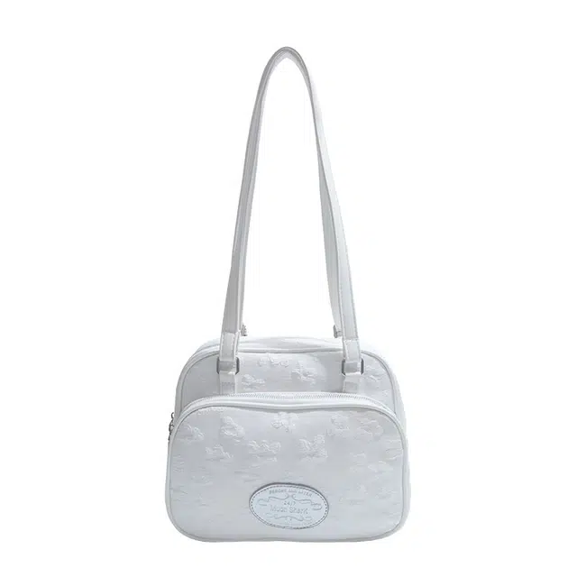 森马 高颜值花朵印花多口袋棒球包大学生校园出游休闲 织物 单肩包 女款 白色/黑色