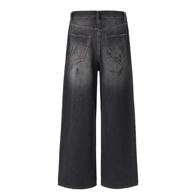 下层基础 宽松直筒阔腿脏染泼墨潮牌牛仔裤 男女同款