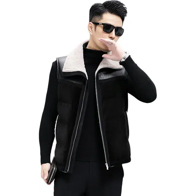 比利斯山羊 时尚鹅绒皮毛一体马甲外套 男女同款