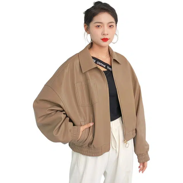 比利斯山羊 时尚休闲气质翻领甜美真皮皮衣 女款