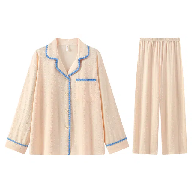 向薇 棉质春夏秋冬季女士长袖长裤薄款少女休闲风可外穿家居服睡衣套装 女款