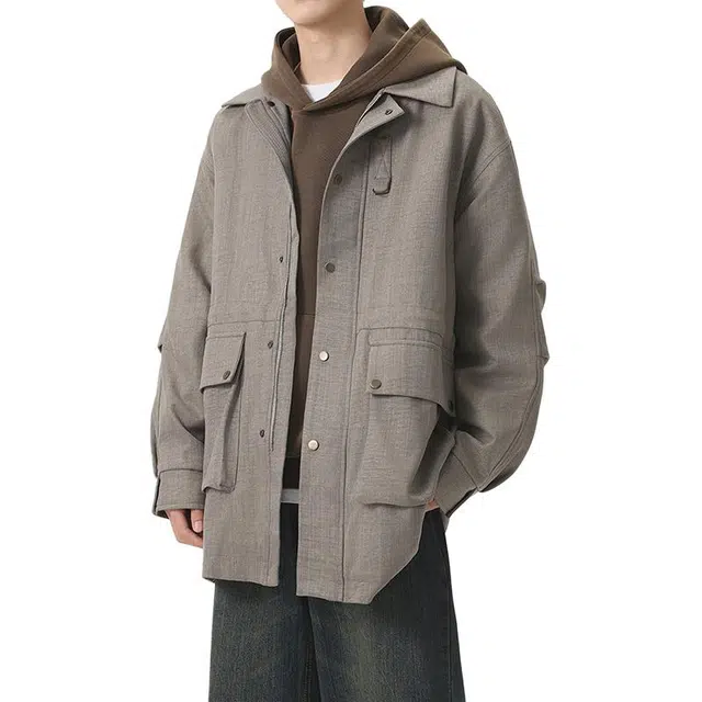 左岸 春秋季日系复古翻领中长款休闲宽松外套美式潮牌大衣风衣 男款