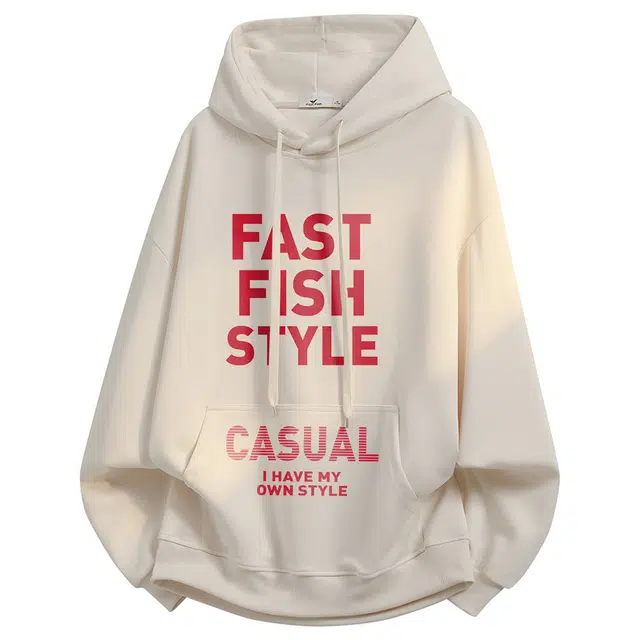 快鱼 美式休闲百搭宽松时尚高级感纯色字母印花简约运动连帽卫衣 男女同款