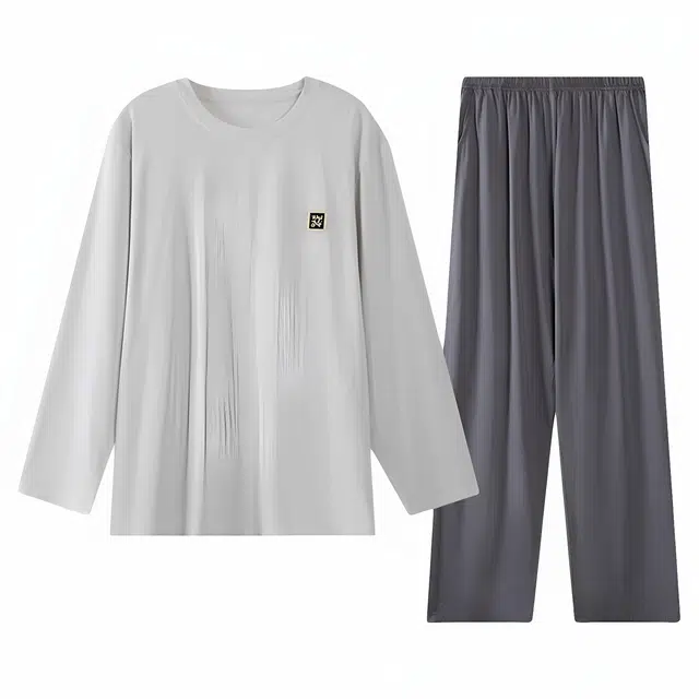 潞优野 高级感棉绸简约时尚设计长袖长裤亲肤柔软高端家居服睡衣套装 男款