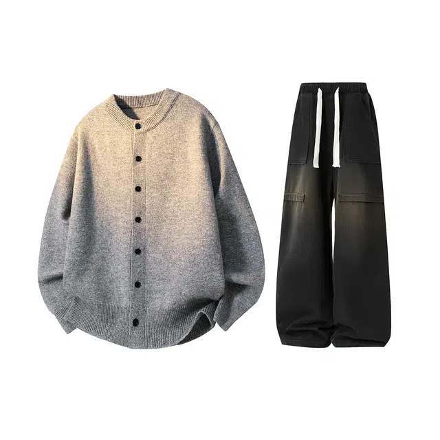 梓润格 美式复古宽松简约时尚无性别主义学院风青春潮流氛围感户外酷飒高街百搭显瘦慵懒风个性垂感舒适毛衣牛仔裤休闲运动套装 男女同款