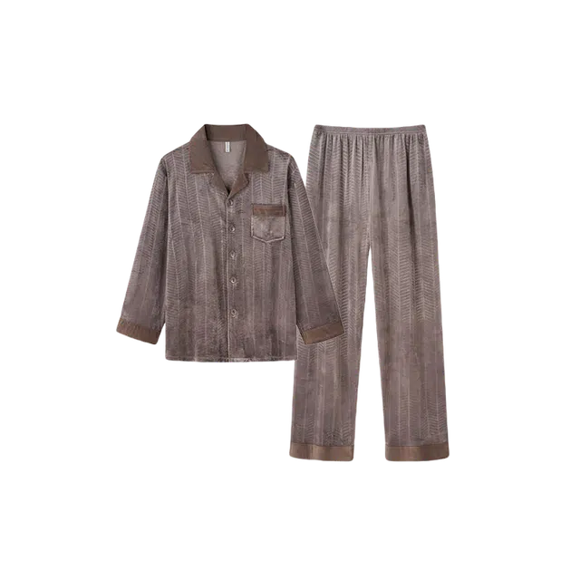 潞优野 高品味轻奢海岛绒加厚简约柔软保暖可外穿开衫家居服秋冬季睡衣套装 男款