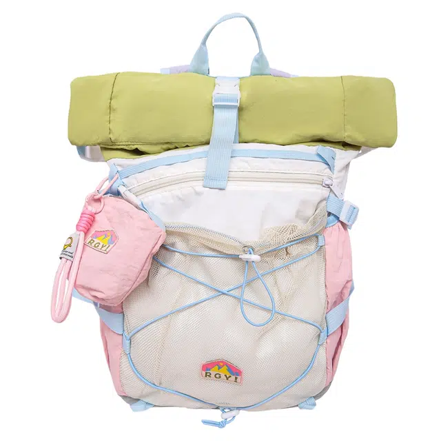 帕克熊 森系露营游玩徒步高级潮流 小清新舒适背包大容量防水耐刮 尼龙 双肩包 男女同款情侣款 果绿色/紫色/军绿色