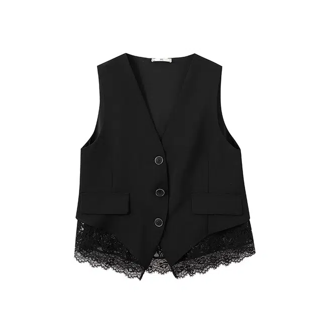 云妃秀 大码女装马甲蕾丝拼接无袖时尚休闲宽松显瘦遮肉胖妹妹秋季 女款