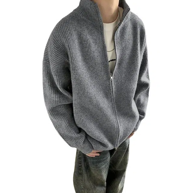 单爵 半高领开衫毛衣男春秋季美式复古慵懒风卫衣 男女同款
