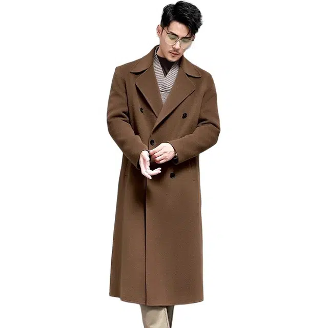 比利斯山羊 纯羊毛长款西装领双排扣双面呢外套毛呢大衣 男女同款