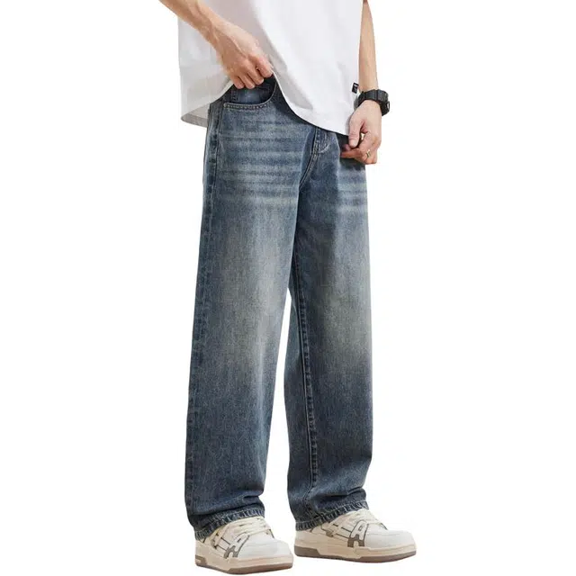 金盾 潮流阔腿宽松长裤时尚牛仔裤 男款