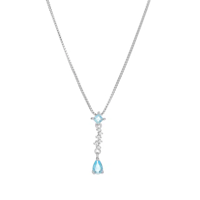 珂里 蓝色水滴女生百搭轻奢高级感流苏吊坠清新气质锁骨链毛衣链 琉璃 玉石项链 女款