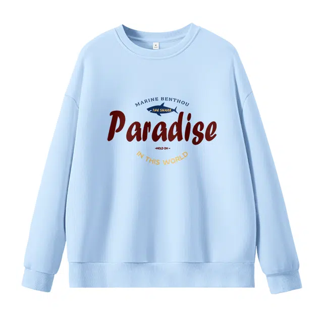 棉致 鲨鱼字母简约柔软百搭通勤舒适弹力学院风多巴胺宽松落肩圆领长袖卫衣 男女同款