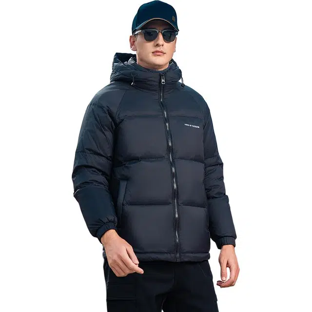 鸭鸭 极寒户外系列 中青年纯色韩版休闲基础百搭短款连帽加厚保暖运动面包羽绒服 男款