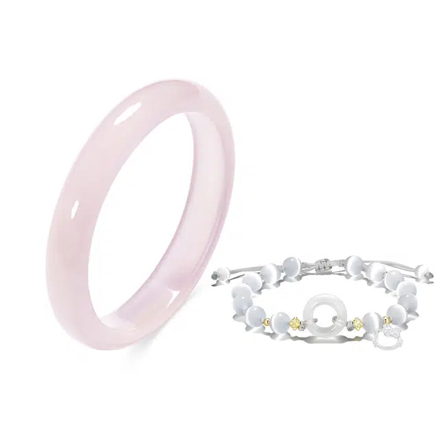 【999足银吸金招财猫】 岁月静好 星光粉月老赐福平安扣手饰一步一响萌趣甜美蝴蝶结森系在逃公主樱花粉手饰#好运 琉璃 手镯 男女同款情侣款