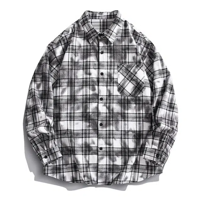 金盾 上衣潮流文艺日系格子长袖宽松衬衫 男款