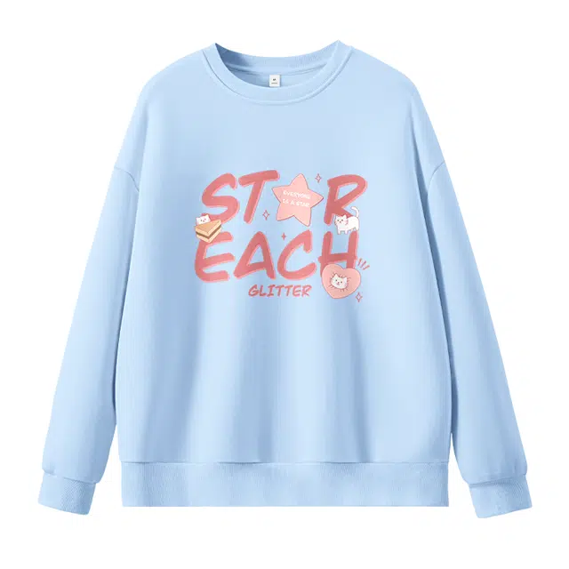 棉致 字母星星简约柔软百搭通勤舒适弹力学院风多巴胺宽松落肩圆领长袖卫衣 男女同款