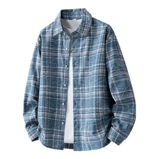 金盾 复古格纹长袖百搭港风宽松休闲翻领衬衫 男款