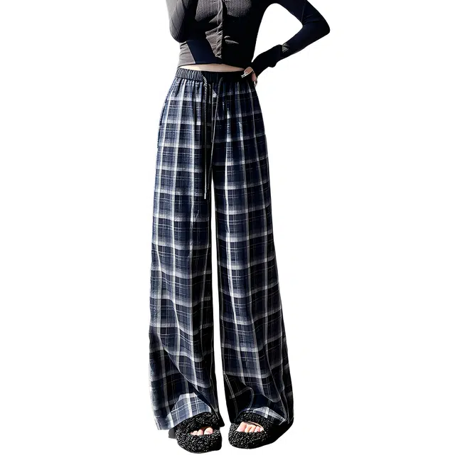 荟萃阁 格子裤撞色复古慵懒松弛感百搭直筒裤长裤休闲裤 女款