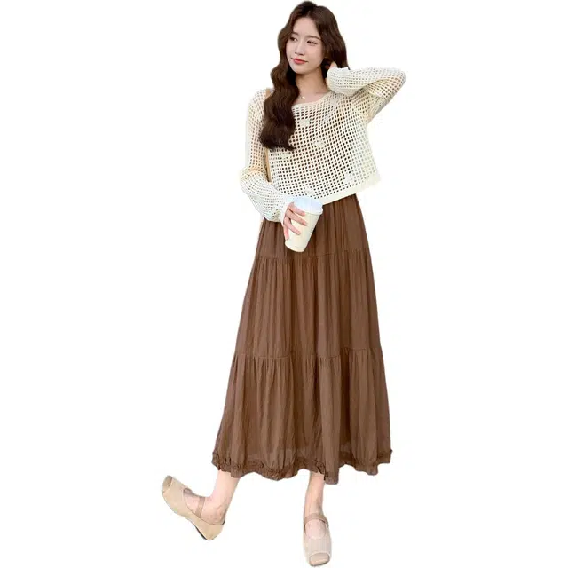 稻草人 优雅气质清新休闲洋气蕾丝镂空上衣内搭吊带套装 女款