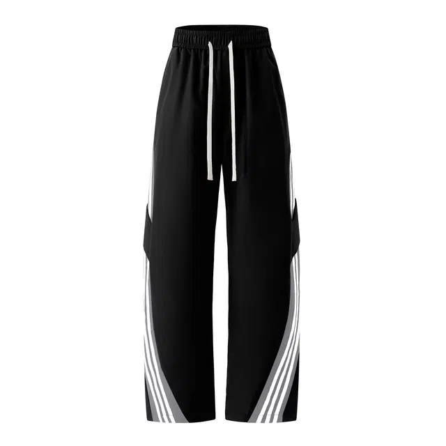 煦加 美式高街风三条杠斜条纹运动工装裤拼接织带设计宽松阔腿直筒出行通勤百搭舒适休闲裤 男女同款