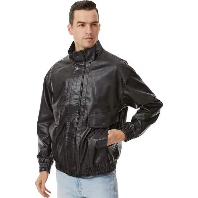 金盾 美式机车水洗皮衣外套翻领宽松飞行员夹克 男款