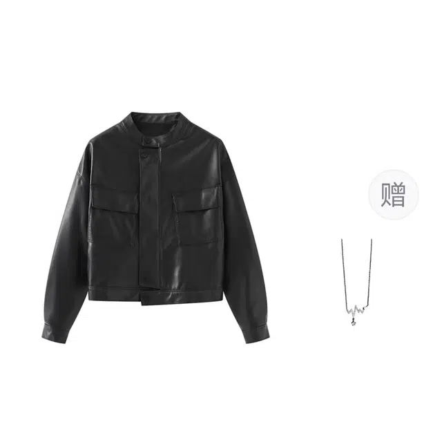 识恩 复古港风时尚显瘦立领 皮衣 女款