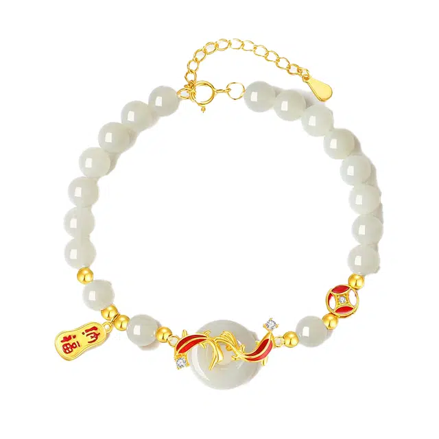【转运灵珠】 潮宏基 平安锦鲤 新中式国风 精致优雅有质感 轻奢小众高级设计感 祥瑞寓意 招财纳福#好运天然 玉髓 手串 女款
