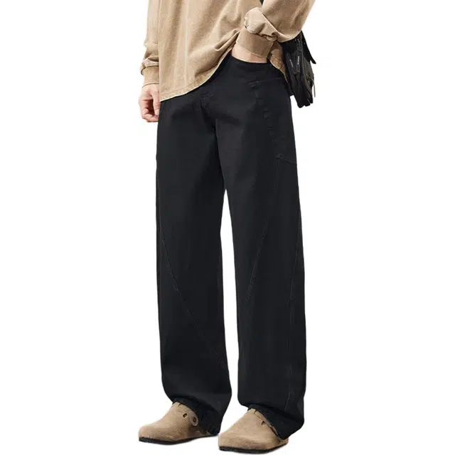 瑞梵帝斯 秋季美式复古轻奢高街潮牌痞帅风高端微喇裤弯刀版型设计情侣潮流高级感百搭休闲户外裤子时尚牛仔裤 男款