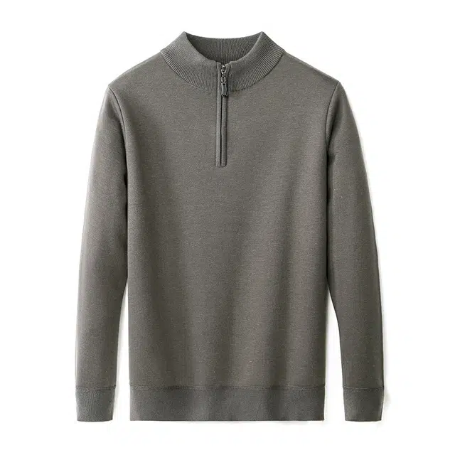 曲韩 春秋立领半拉链合身纯色内搭上衣秋季商务休闲百搭打底衫秋冬含羊毛针织衫 男女同款