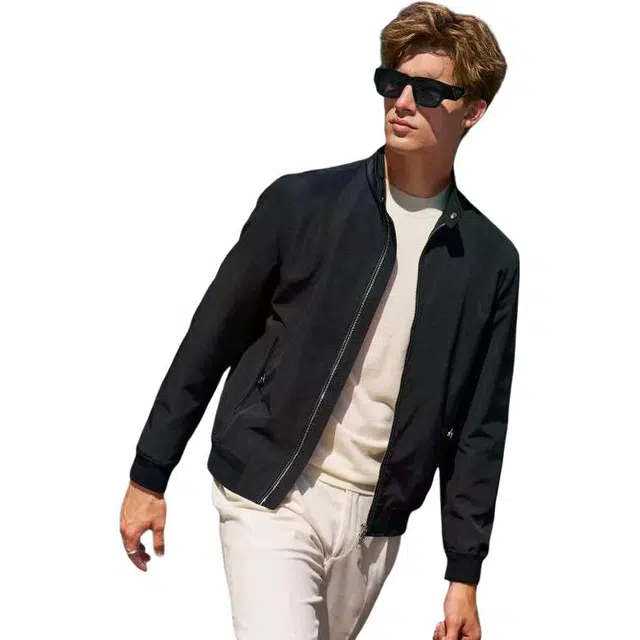 布先生 纽扣立领纯色牛津布标准欧美风防污长袖夹克外套 男款