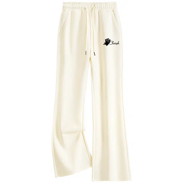 棉致 跳舞领结猫咪百搭潮流时尚个性柔软细腻弹性抗皱保暖舒适透气松紧系带喇叭休闲裤 女款