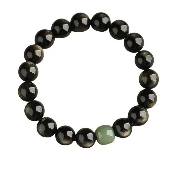 仙园韵 黑曜石和田玉手链新款新中式高档精致#好运 黑曜石 手串 男女同款情侣款