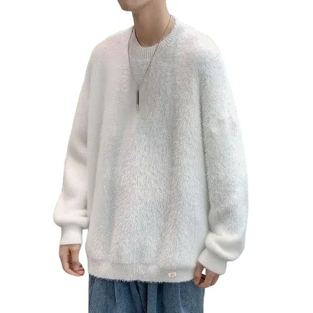 北欧攻略 慵懒风软糯舒适毛茸茸外穿内搭套头宽松休闲通勤百搭打底衫圆领针织衫 男女同款