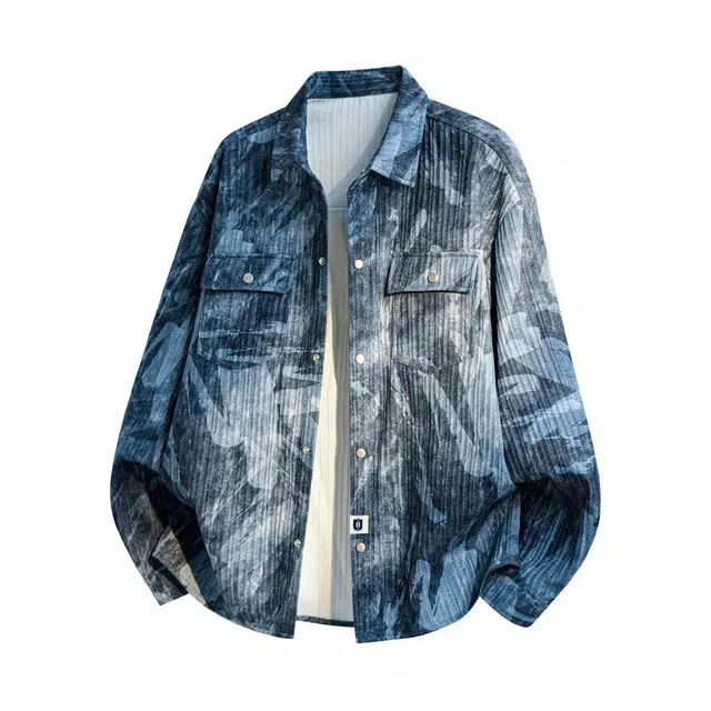 敦煌博物馆 美式街头迷彩扎染简约品牌织唛标工装肌理感宽松大码百搭舒适亲肤垂感翻领长袖衬衫 男女同款