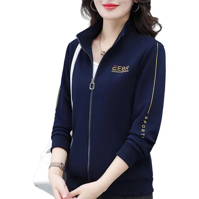 缪斯的诱惑 春秋经典优雅减龄时尚潮流字母印花简约运动休闲轻便软壳衣纯色日常通勤舒适柔软透气拉链开衫针织上衣百搭立领夹克外套 女款