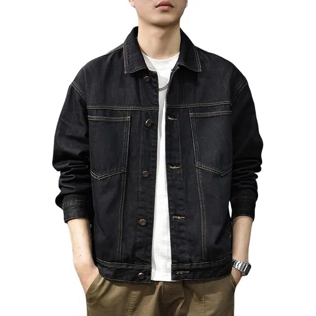前进牛 美式休闲高街复古潮牌轻奢高级感潮流极简风辑明线牛仔外套 男款