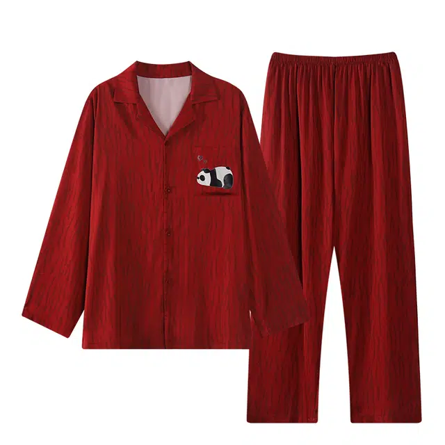 潞优野 国风舒适冰丝长袖家居服仿真丝绸本命年春秋款睡衣套装 男款