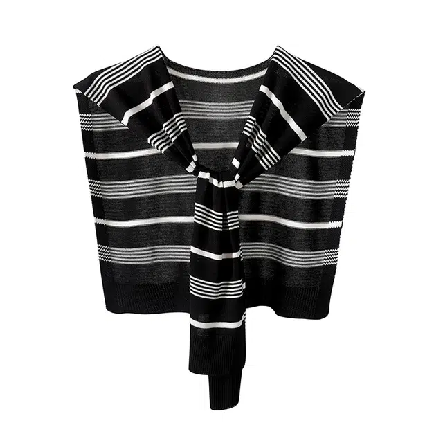 浪莎 秋季款针织条纹女薄款外搭时尚洋气衬衣穿搭肩小坎肩 礼盒装 披肩 女款