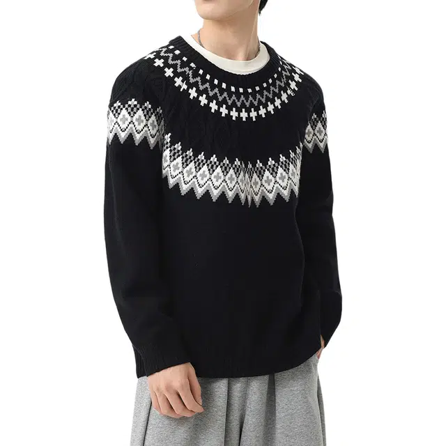 左岸 青少年日系复古潮牌休闲时尚高级感春秋上衣设计感印花保暖秋冬内搭打底衫针织衫 男款