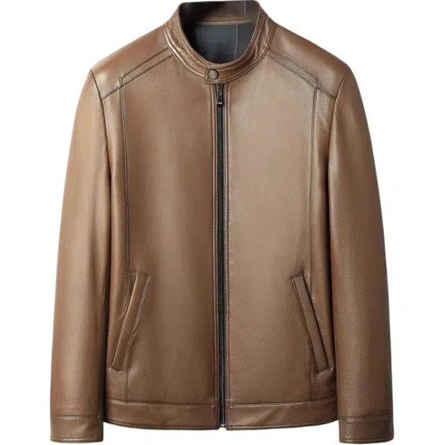 比利斯山羊 小立领时尚简约商务真皮皮衣 男女同款