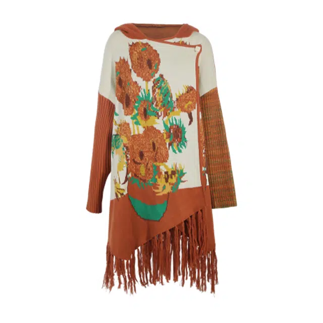 两三事 梵高信使 复古文艺时尚小众设计感宽松舒适保暖通勤百搭连帽长款开衫长袖披肩大衣斗篷披风 女款