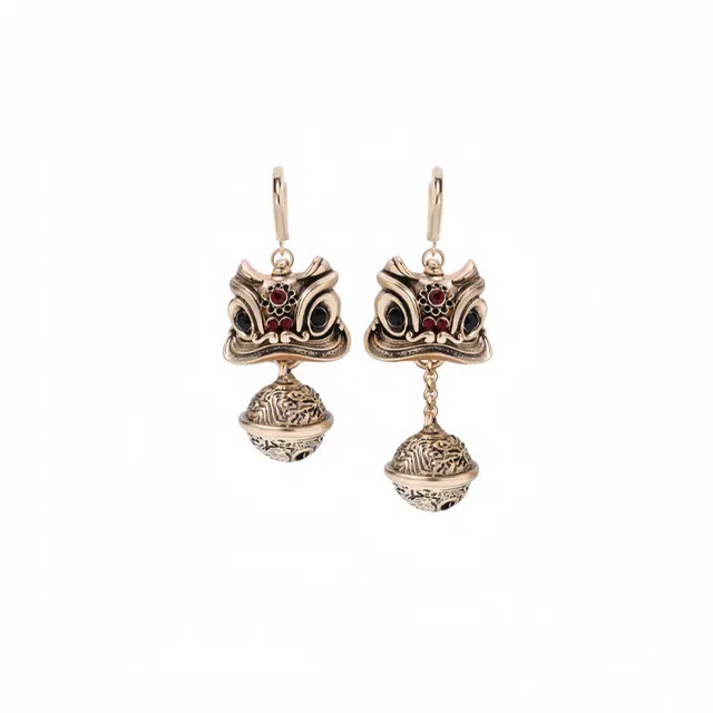 【吉祥如意】 阿葱饰品 醒狮铃铛 财源广进 新中式国风复古潮流小众设计 美式嘻哈甜酷高街#好运 铜 耳环 女款