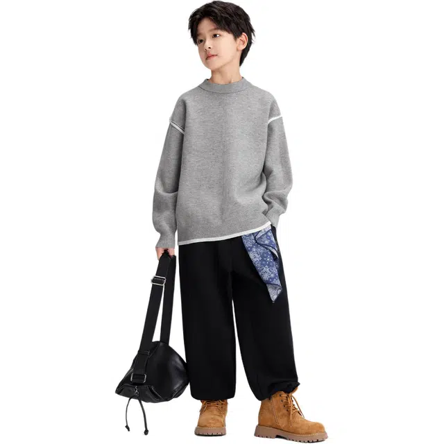 青少年 左西针织运动裤 加厚保暖银狐绒百搭纯色休闲宽松松紧腰长裤