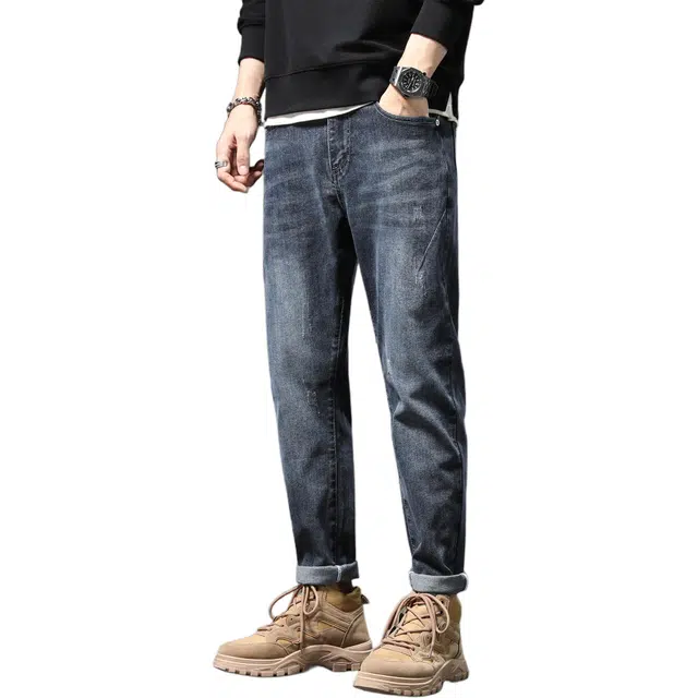 瑞梵帝斯 秋冬复古休闲裤男生直筒长裤子美式潮牌高街风多口袋水洗做旧加厚款微弹青少年时尚简约百搭潮流帅气牛仔裤 男款