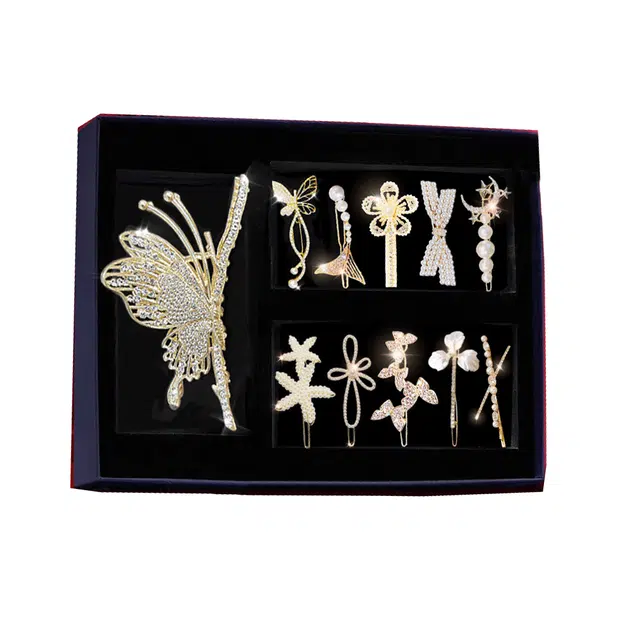 缔晶 甜美浪漫蝴蝶花朵刘海夹发饰套装 森系小清新配饰礼盒#好运 合金 发夹 女款