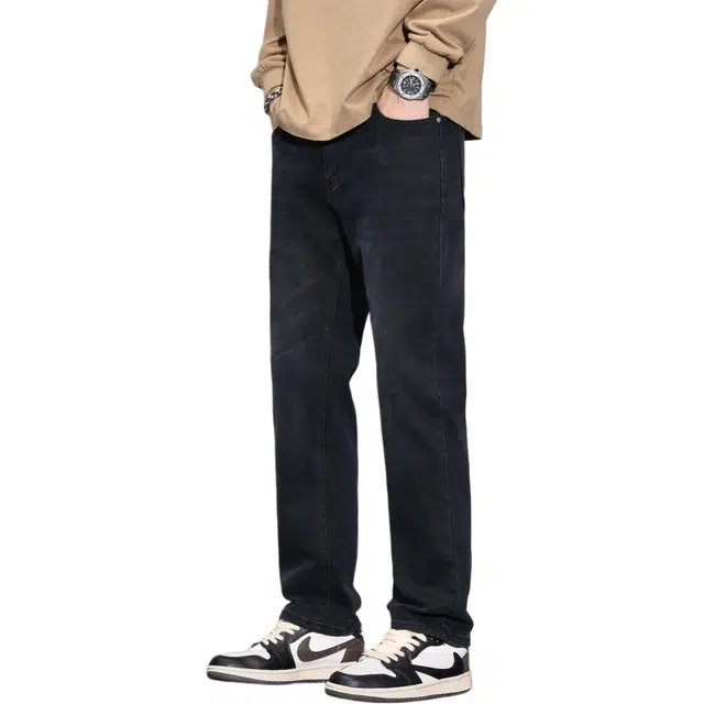 瑞梵帝斯 秋季美式高街复古风做旧水洗宽松直筒版型后口袋设计休闲日常通勤百搭弹力柔软亲肤舒适简约出街时尚牛仔裤 男款