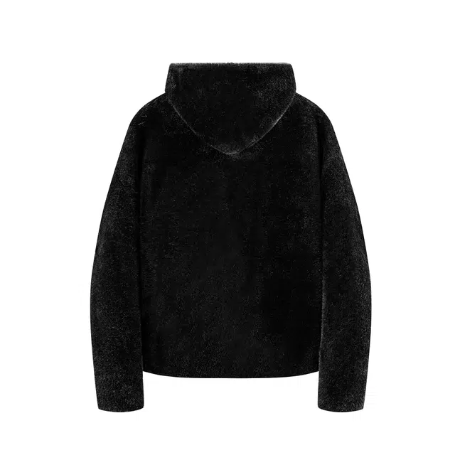 吾皇猫 原创美式复古高街简约基础款学院风连帽针织上衣慵懒风时尚贴布宽松仿貂毛休闲双拉链外套潮流潮牌百搭春秋季夹克 男女同款